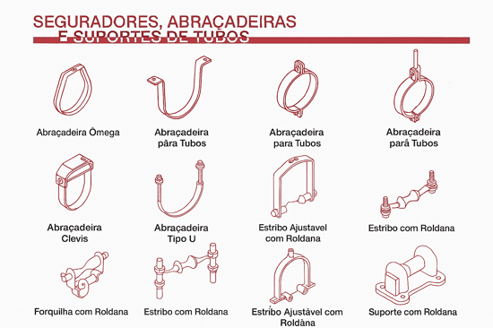 Catálogo de seguradores e abraçadeiras