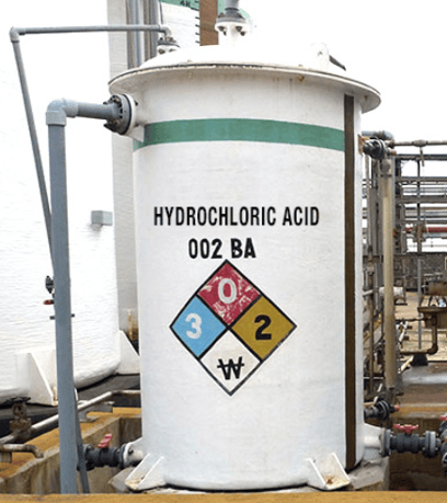 Hydrochloric acid container with a Corzan CPVC liner and piping